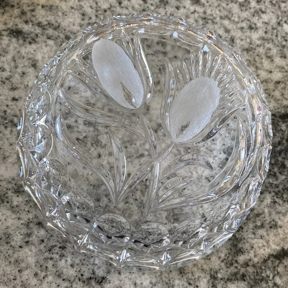 Vintage Block Crystal Tulip Garden Leaded Glass6.25” Bowl Poland!